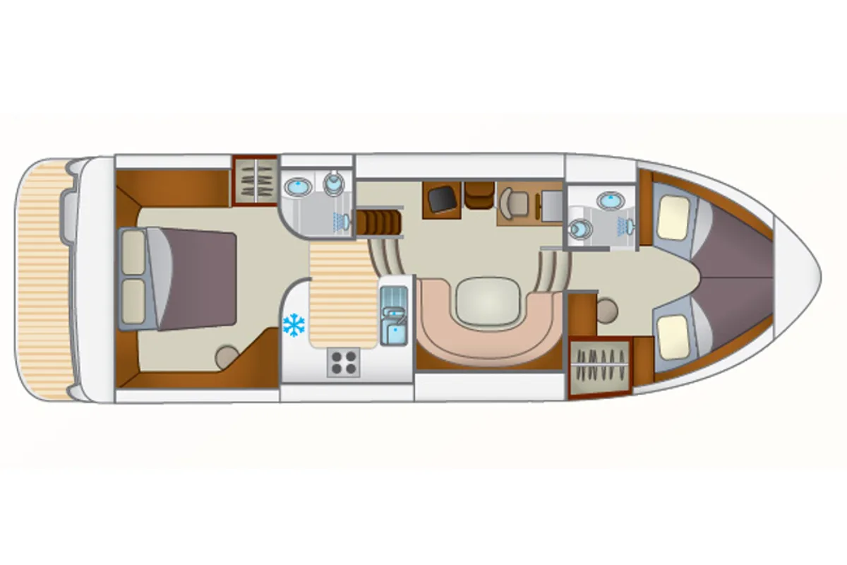 Floor plan of E400-23, a Pénichette Europa E.400 motorboat at Argens-Minervois, France