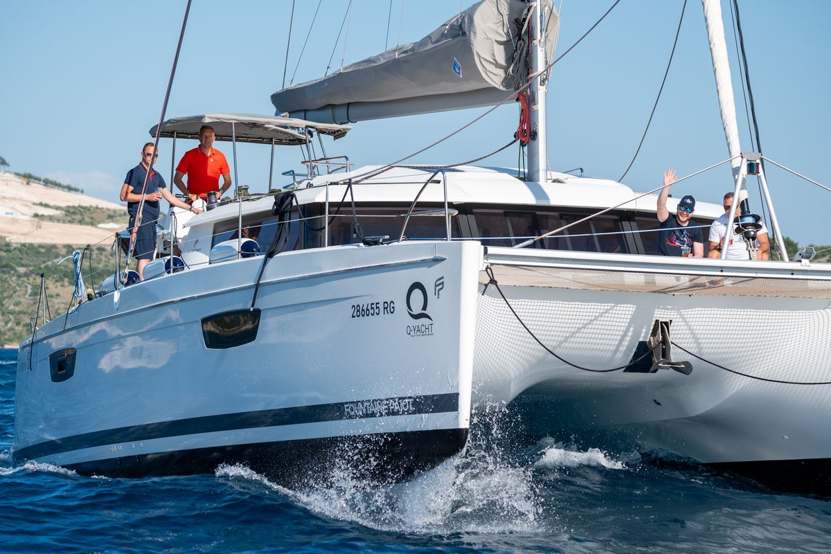 Exterior view of Franco Nero, a Fountaine Pajot Saba 50 catamaran at Primošten, Croatia