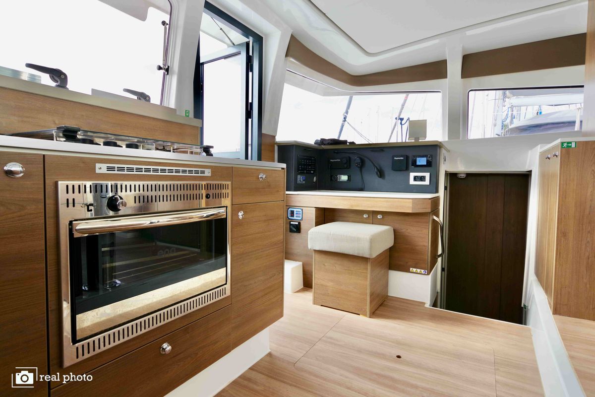 Galley of Ferdi, a Bali 4.2 catamaran at Castellammare di Stabia, Italy