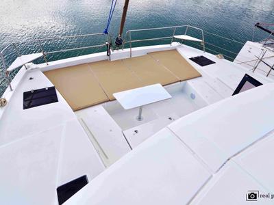 Deck of Ferdi, a Bali 4.2 catamaran at Castellammare di Stabia, Italy