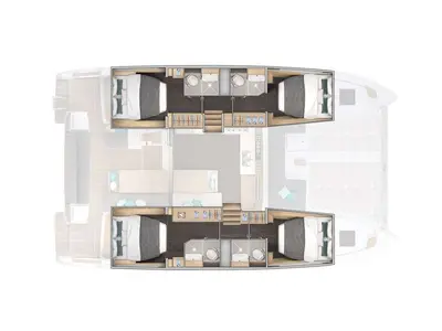 Floor plan of Solara, a Lagoon 43 catamaran at Le Gosier, France