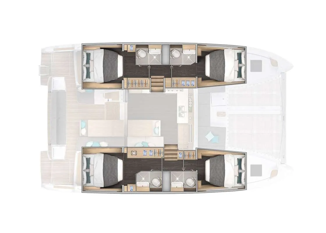 Floor plan of Solara, a Lagoon 43 catamaran at Le Gosier, France