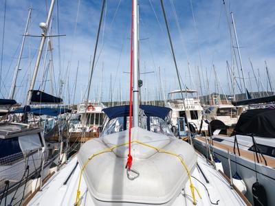 Deck of Meli - Comfort line, a Beneteau Oceanis 38.1 sailboat at Rosignano Solvay, Italy