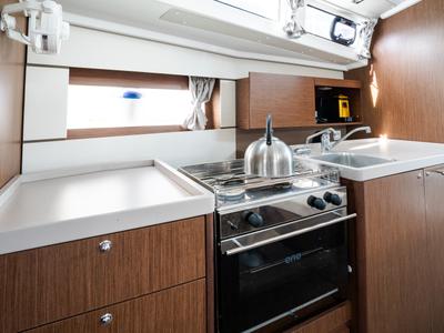 Galley of Meli - Comfort line, a Beneteau Oceanis 38.1 sailboat at Rosignano Solvay, Italy