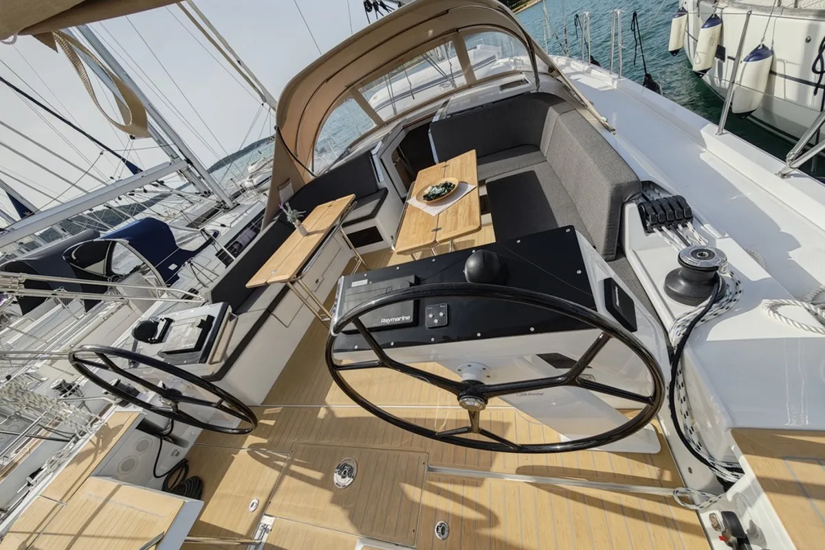 Cockpit of Vingilot, a Hanse Yachts Hanse 460 sailboat at Općina Medulin, Croatia
