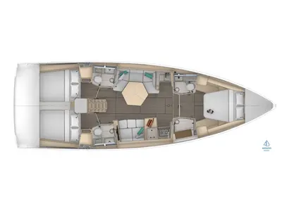 Floor plan of Sunsail 44.3 Premium, a Dufour 44 sailboat at English Harbour, Antigua and Barbuda