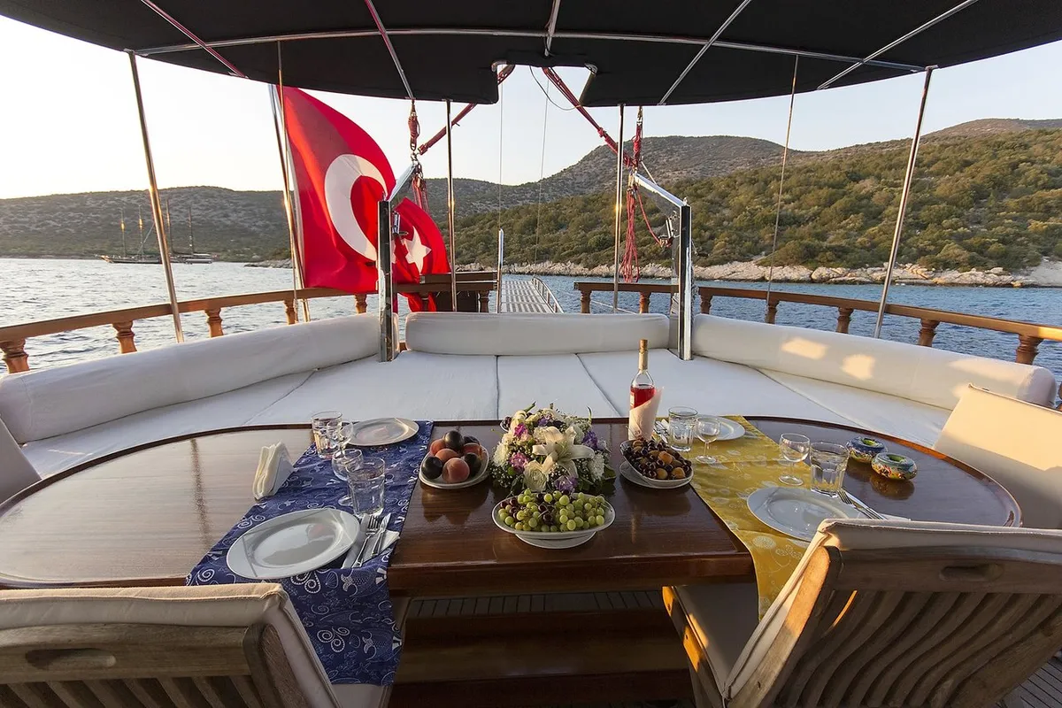 Deck of Karia, a Custom Made Karia yacht at Fethiye, Turkey