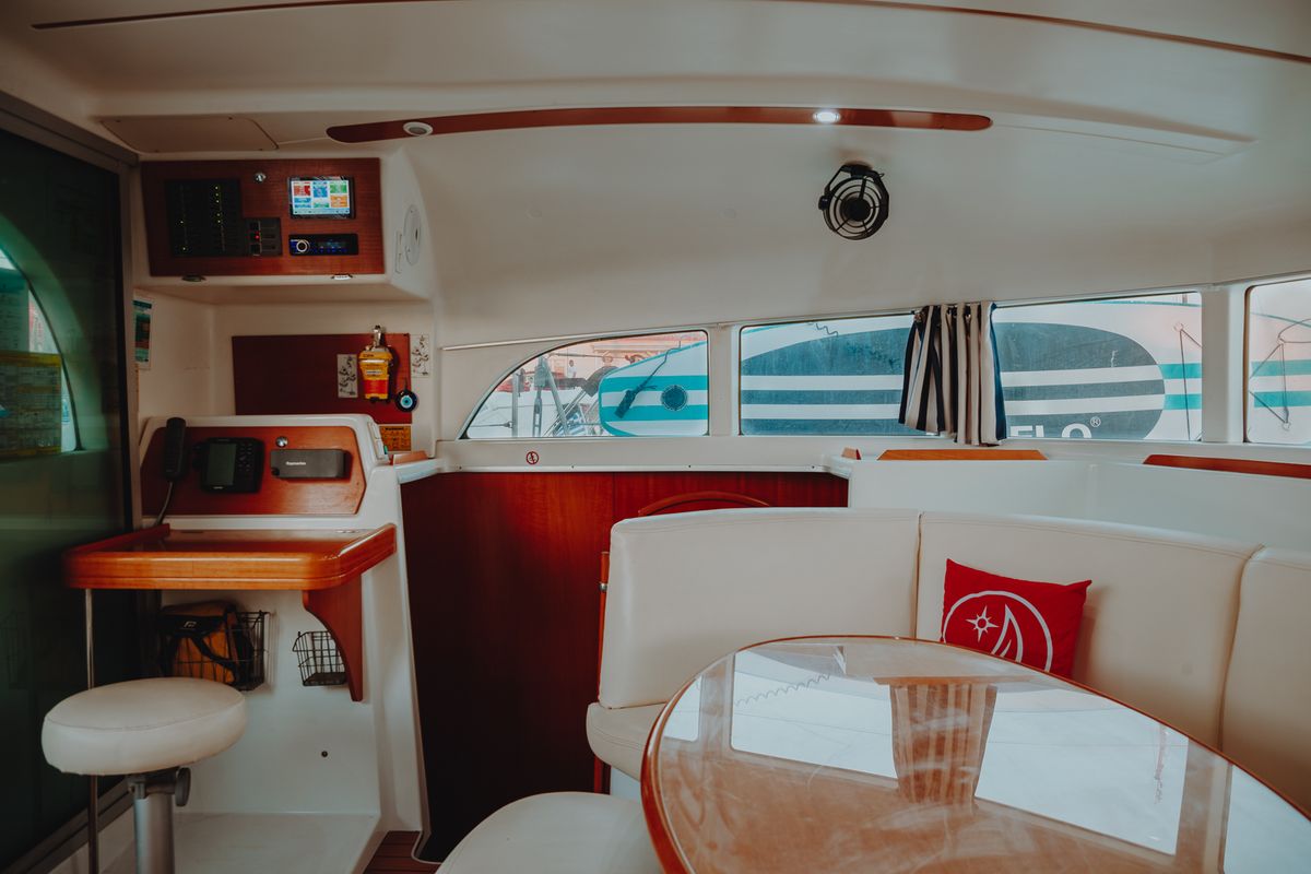 Salon of Karamela, a Lagoon 380 catamaran at Sithonia Municipal Unit, Greece