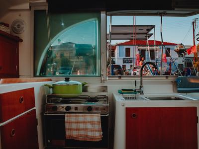 Galley of Karamela, a Lagoon 380 catamaran at Sithonia Municipal Unit, Greece