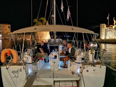 Deck of Jolie, a Jeanneau Sun Odyssey 440 sailboat at Gouvia, Greece