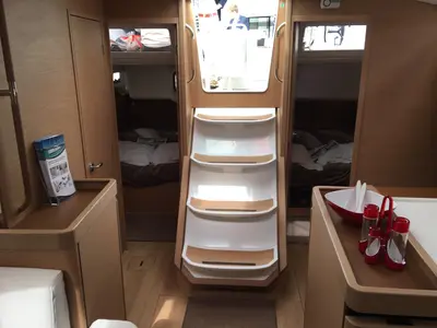 Salon of Jolie, a Jeanneau Sun Odyssey 440 sailboat at Gouvia, Greece