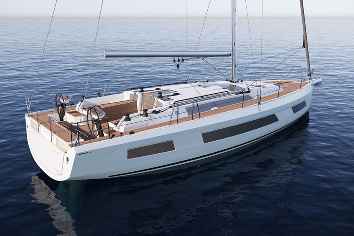 Exterior view of Soul, a Dufour 44 sailboat at Općina Sukošan, Croatia