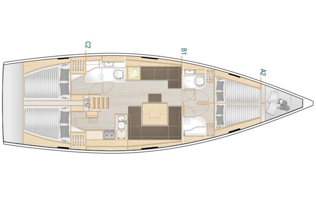 Floor plan of Hydra, a Hanse Yachts Hanse 458 sailboat at Port Navalo, France