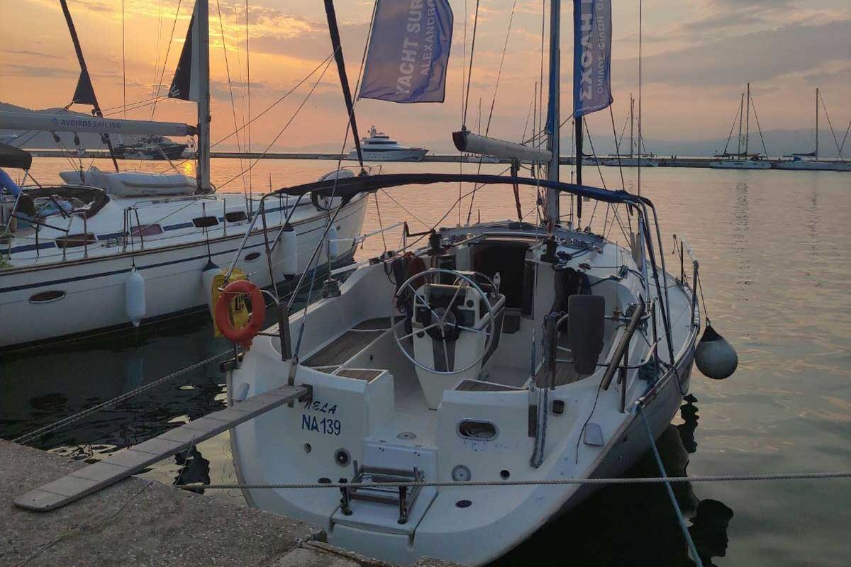Exterior view of Nela, a Beneteau Oceanis 37 sailboat at Municipal Unit of Lefkada, Greece