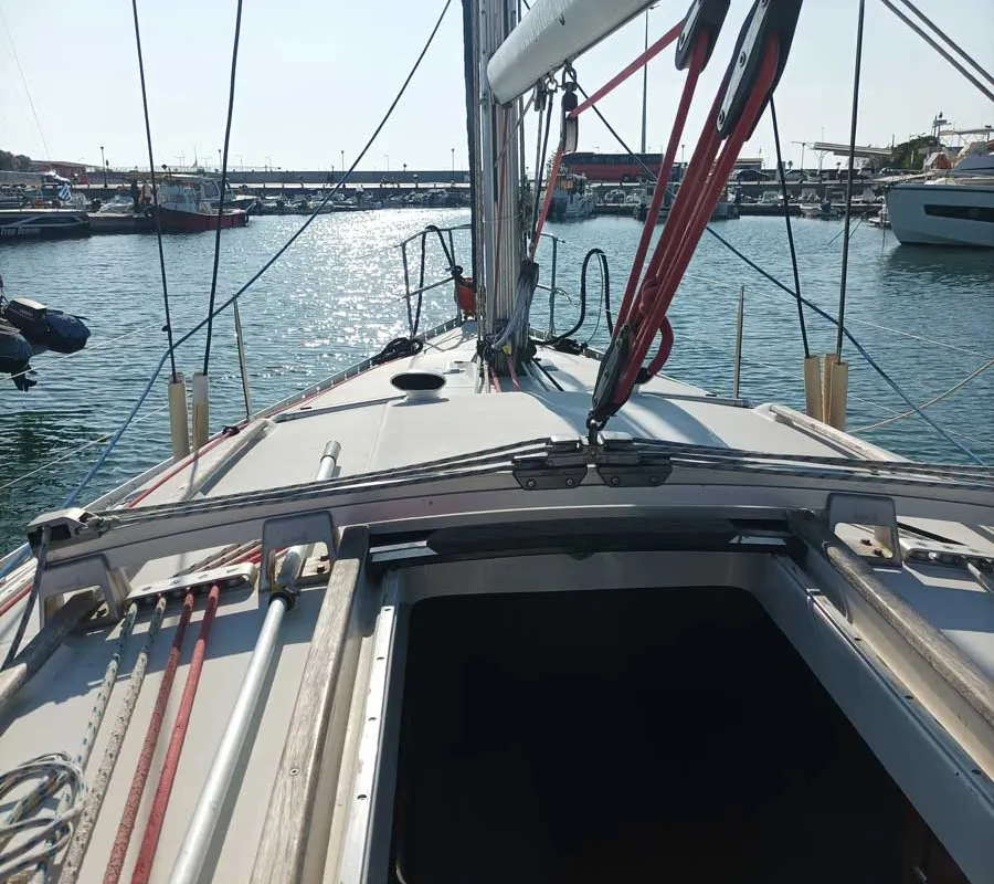 Deck of Nela, a Beneteau Oceanis 37 sailboat at Municipal Unit of Lefkada, Greece
