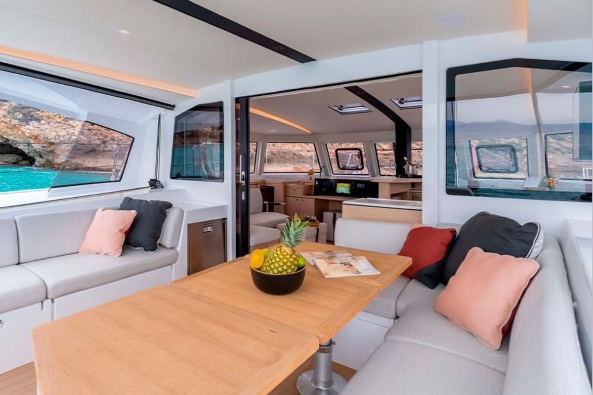 Deck of Seabird, a Nautitech 44 Open catamaran at Municipal Unit of Lefkada, Greece