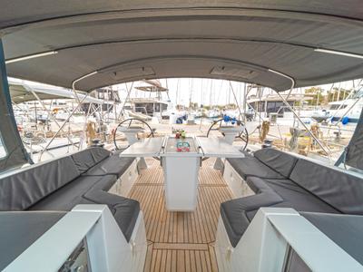 Cockpit of Yria, a Beneteau Oceanis 51.1 sailboat at Athens, Greece
