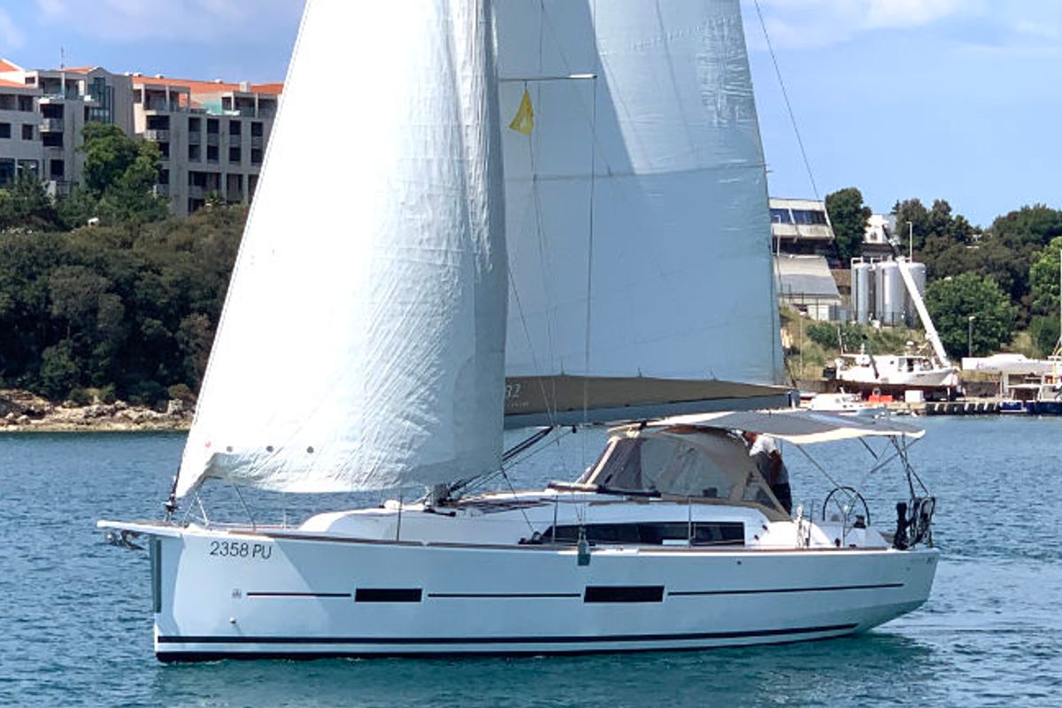 Exterior view of Lotta, a Dufour 382 GL sailboat at Grad Pula, Croatia
