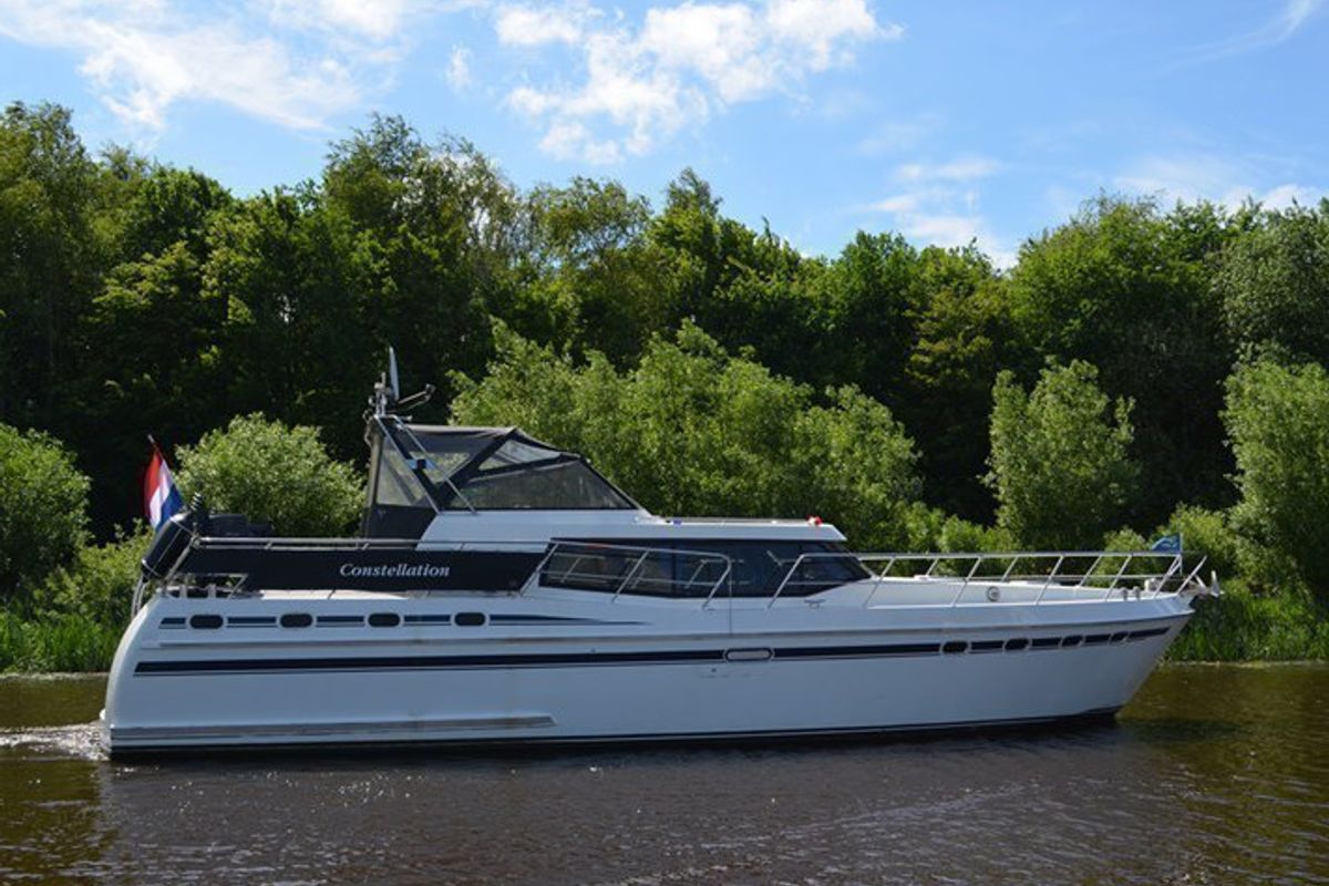 Exterior view of Constellation, a De Drait Tyvano 1450 motorboat at Drachten, Netherlands