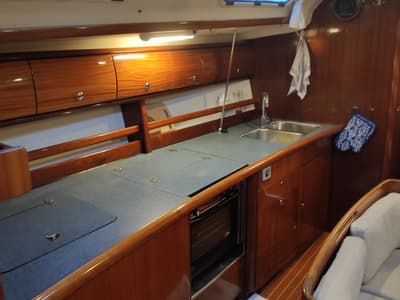 Galley of Argonaftis, a Bavaria 44 sailboat at Port of Avdira, Greece