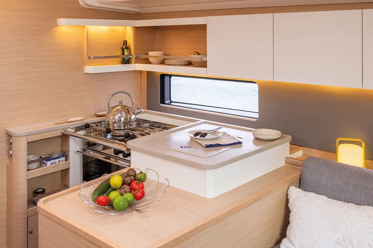 Galley of Junior Mary II, a Dufour 44 sailboat at Athens, Greece