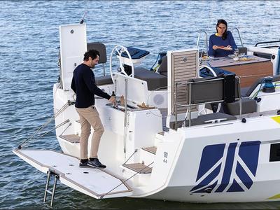 Deck of Junior Mary II, a Dufour 44 sailboat at Athens, Greece