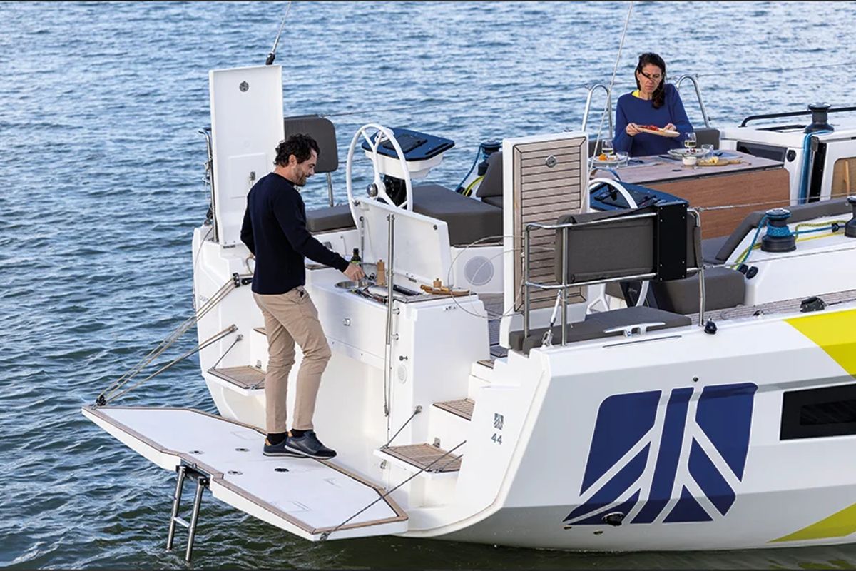 Deck of Junior Mary II, a Dufour 44 sailboat at Athens, Greece