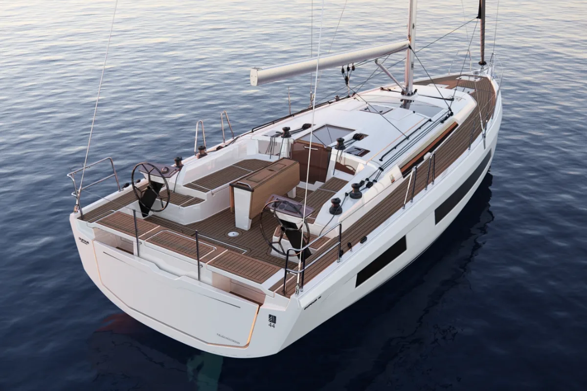 Exterior view of Junior Mary II, a Dufour 44 sailboat at Athens, Greece