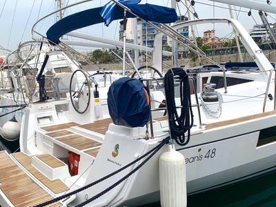 Cockpit of Alisa, a Beneteau Oceanis 48 sailboat at Athens, Greece