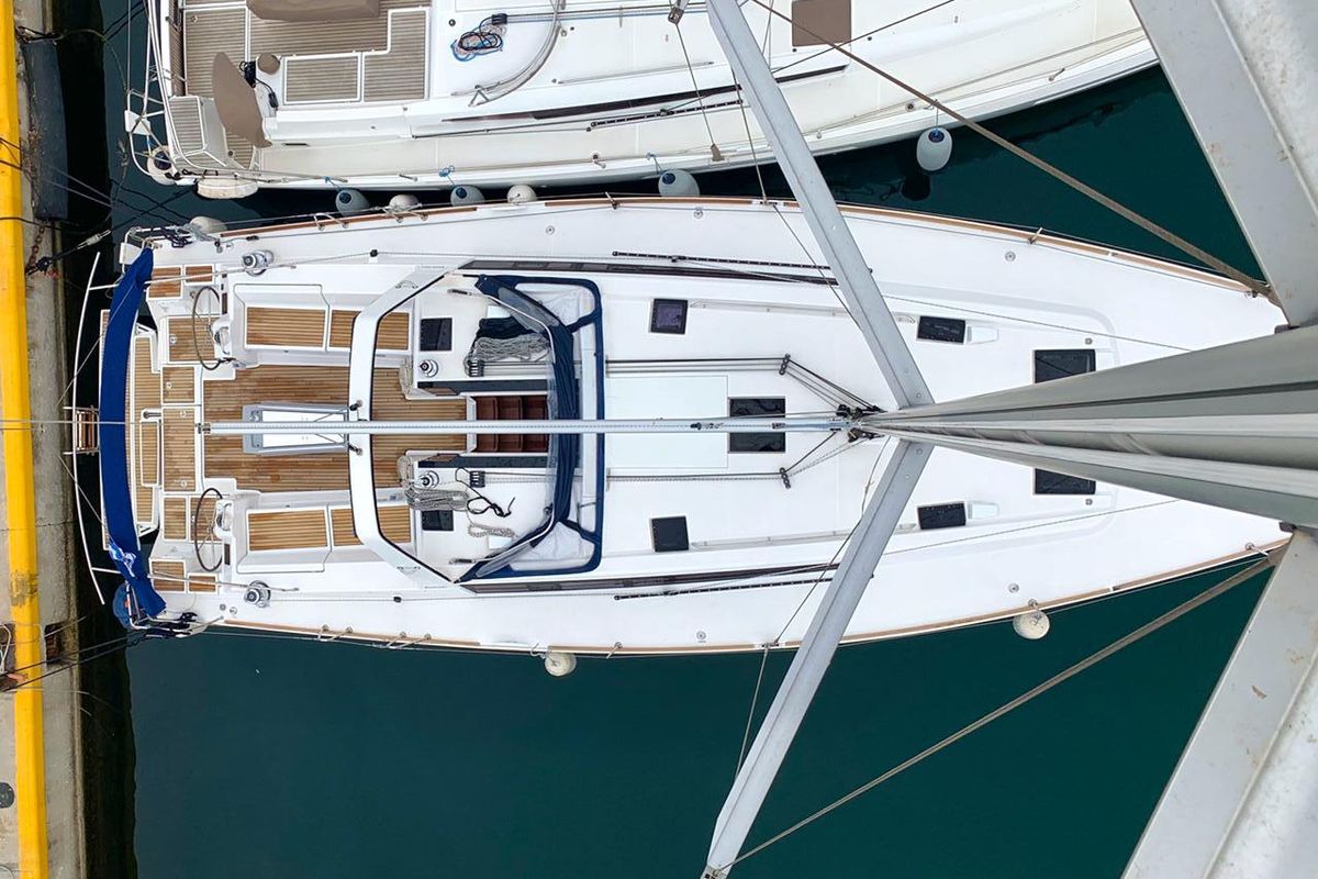 Deck of Alisa, a Beneteau Oceanis 48 sailboat at Athens, Greece