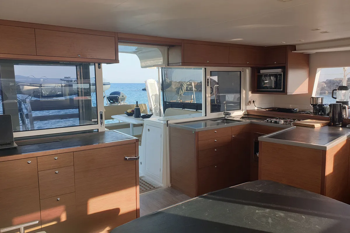 Galley of Madicon, a Lagoon 450 F catamaran at Athens, Greece