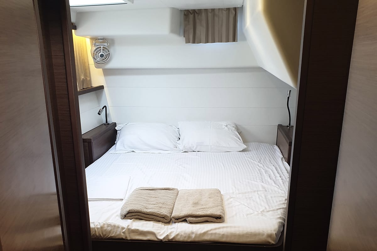 Cabin on Madicon, a Lagoon 450 F catamaran at Athens, Greece
