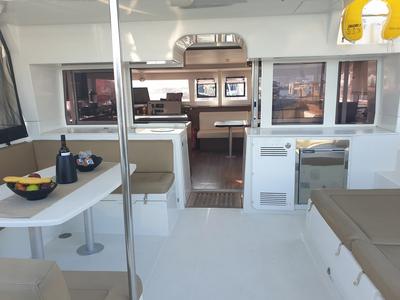 Deck of Madicon, a Lagoon 450 F catamaran at Athens, Greece
