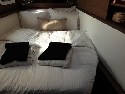 Cabin on Madicon, a Lagoon 450 F catamaran at Athens, Greece