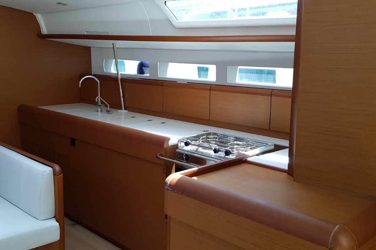 Galley of Pata, a Jeanneau Sun Odyssey 519 sailboat at Cannigione, Italy