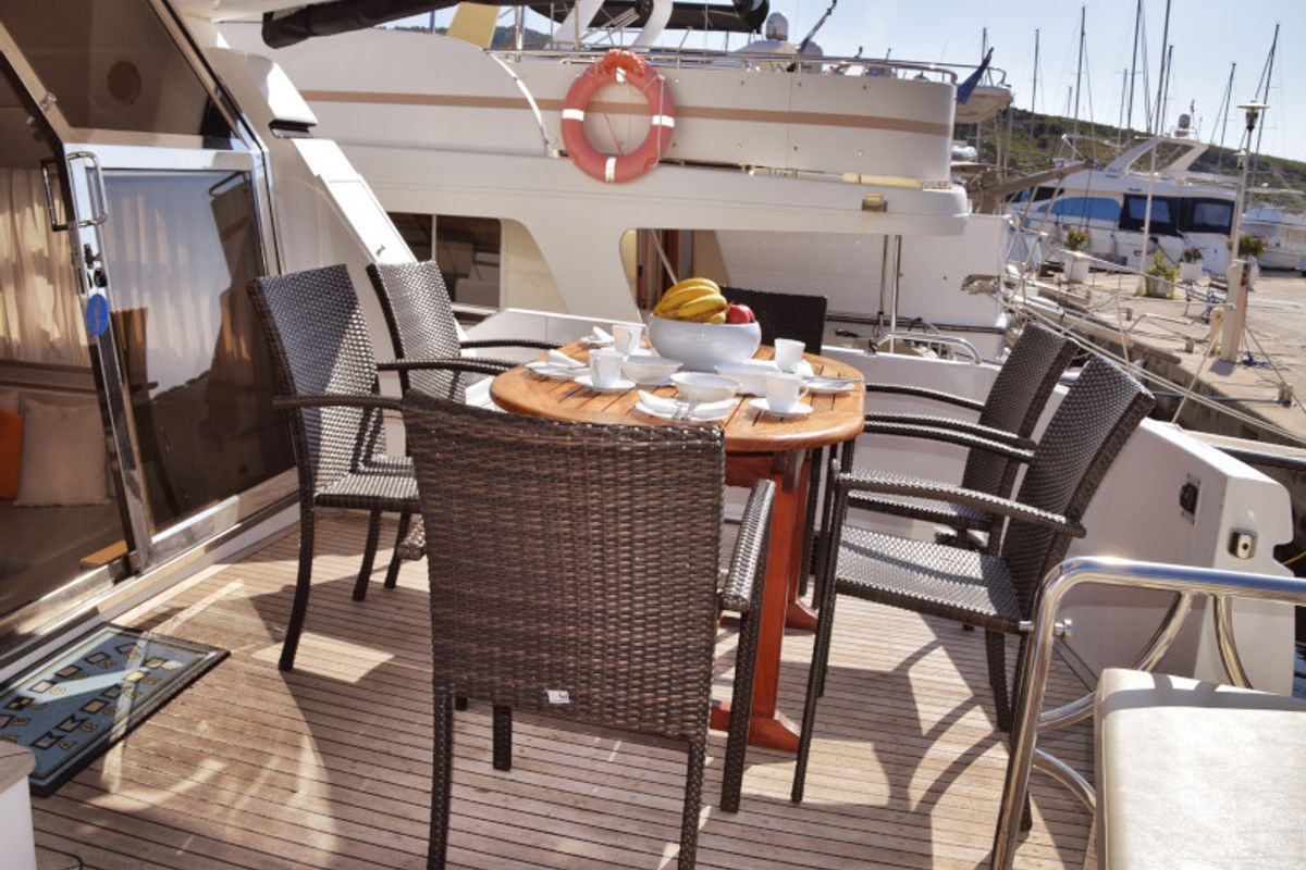 Deck of New Style , a Johnson 56 motorboat at Primošten, Croatia