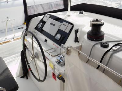 Cockpit of GALAPAGOS, a Lagoon 42 catamaran at Rogač, Croatia