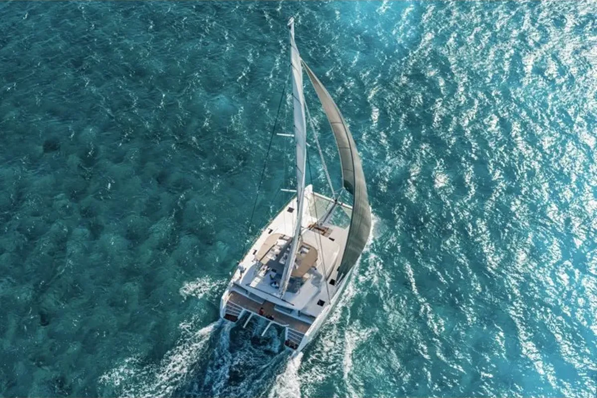 Exterior view of Queen Of Hearts, a Lagoon 52 catamaran at Athens, Greece