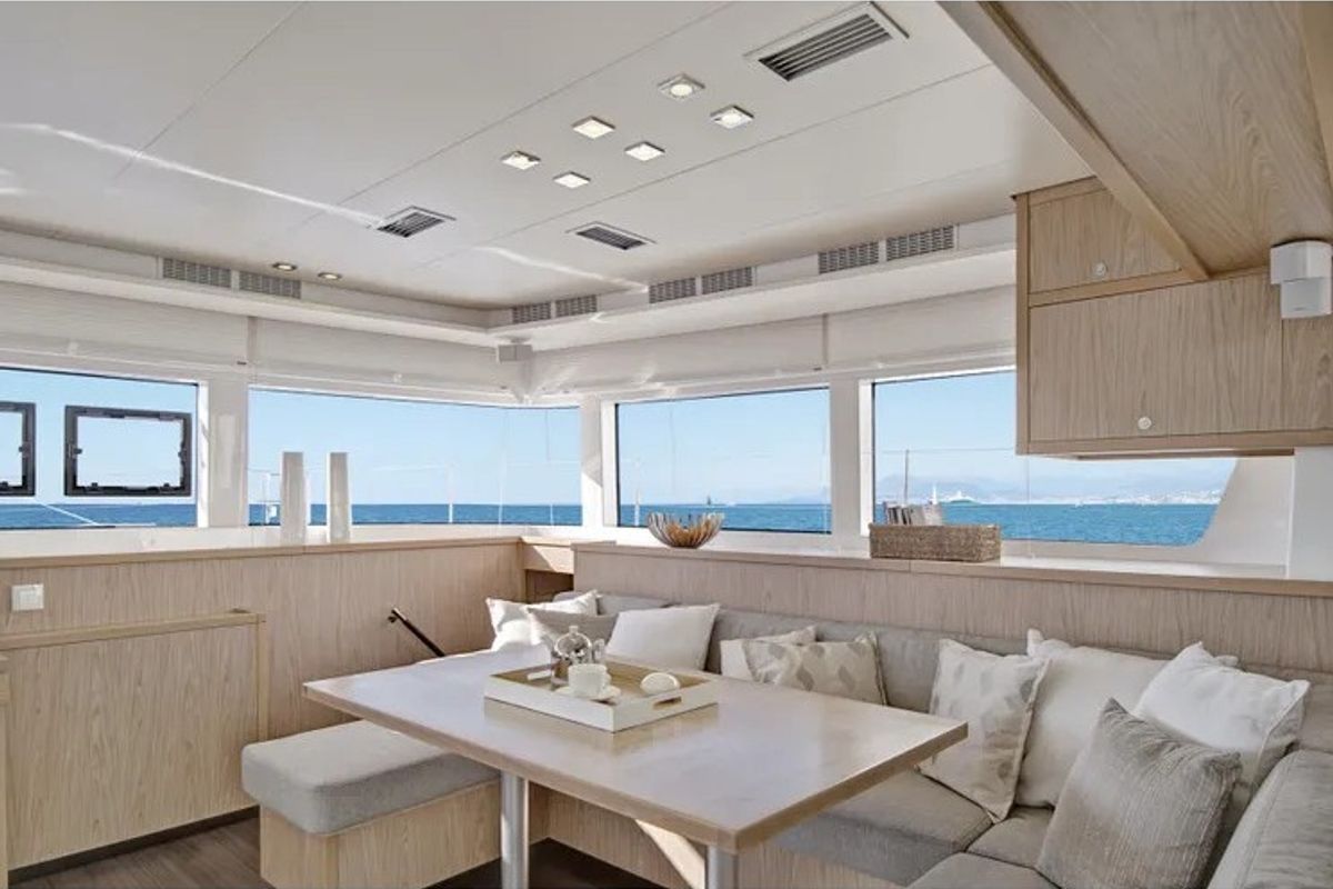 Salon of Queen Of Hearts, a Lagoon 52 catamaran at Athens, Greece