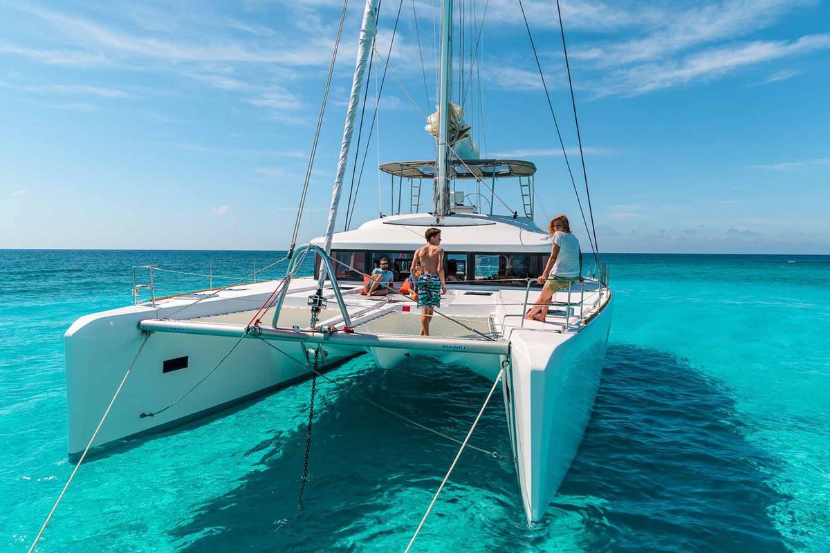 Exterior view of Queen Of Hearts, a Lagoon 52 catamaran at Athens, Greece