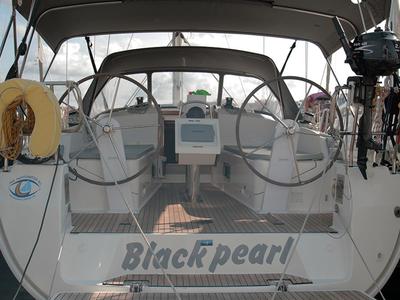 Cockpit of Black Pearl, a Bavaria Cruiser 37 sailboat at Llucmajor, Spain