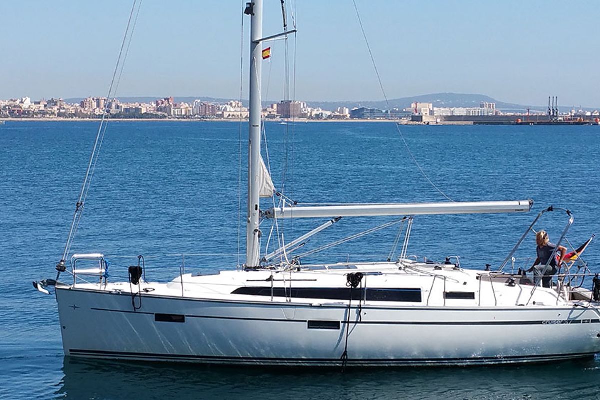 Exterior view of Black Pearl, a Bavaria Cruiser 37 sailboat at Llucmajor, Spain