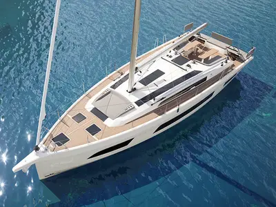 Exterior view of Nova, a Dufour 48 sailboat at Mytikas, Greece
