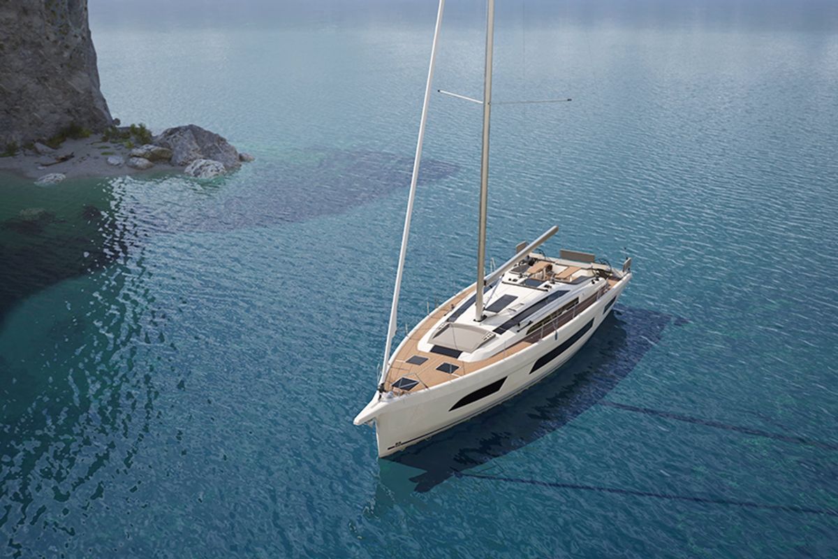 Exterior view of Nova, a Dufour 48 sailboat at Mytikas, Greece