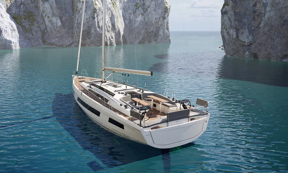 Exterior view of Nova, a Dufour 48 sailboat at Mytikas, Greece