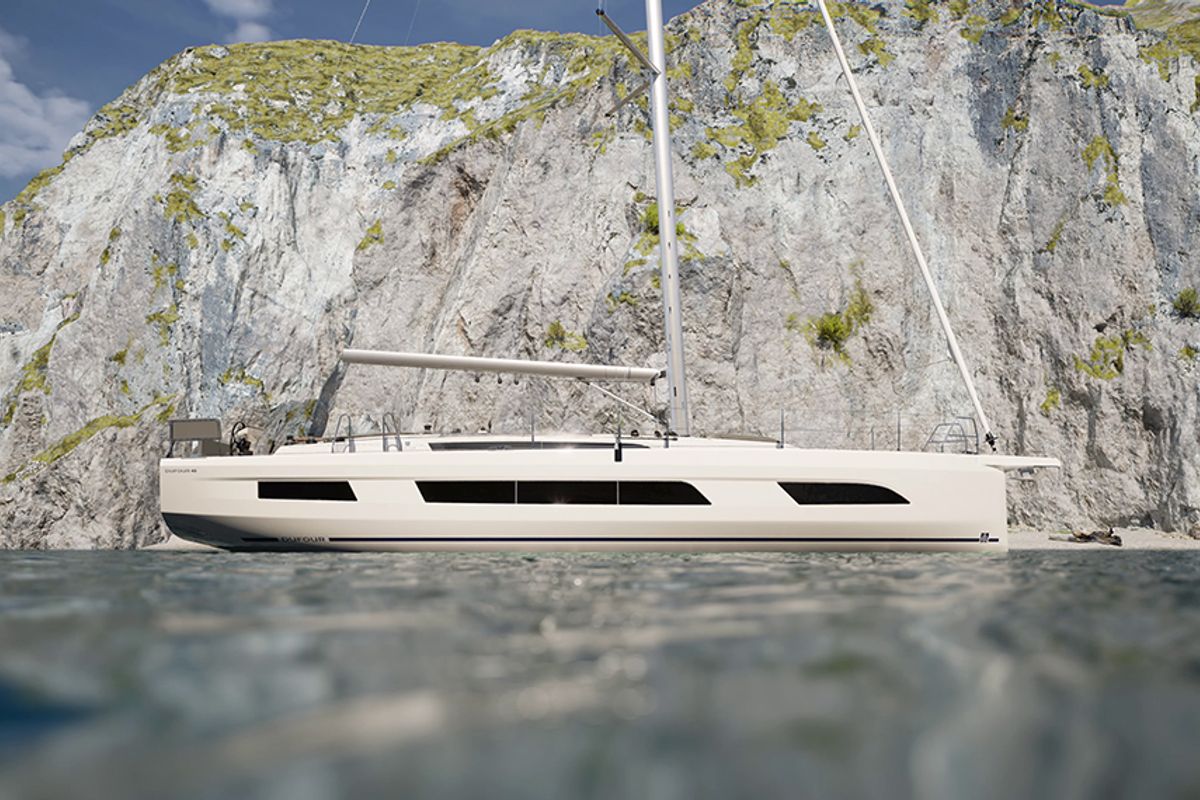 Exterior view of Nova, a Dufour 48 sailboat at Mytikas, Greece