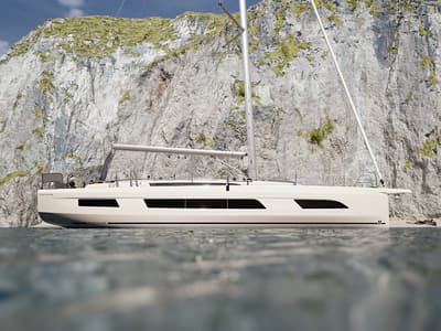 Exterior view of Nova, a Dufour 48 sailboat at Mytikas, Greece