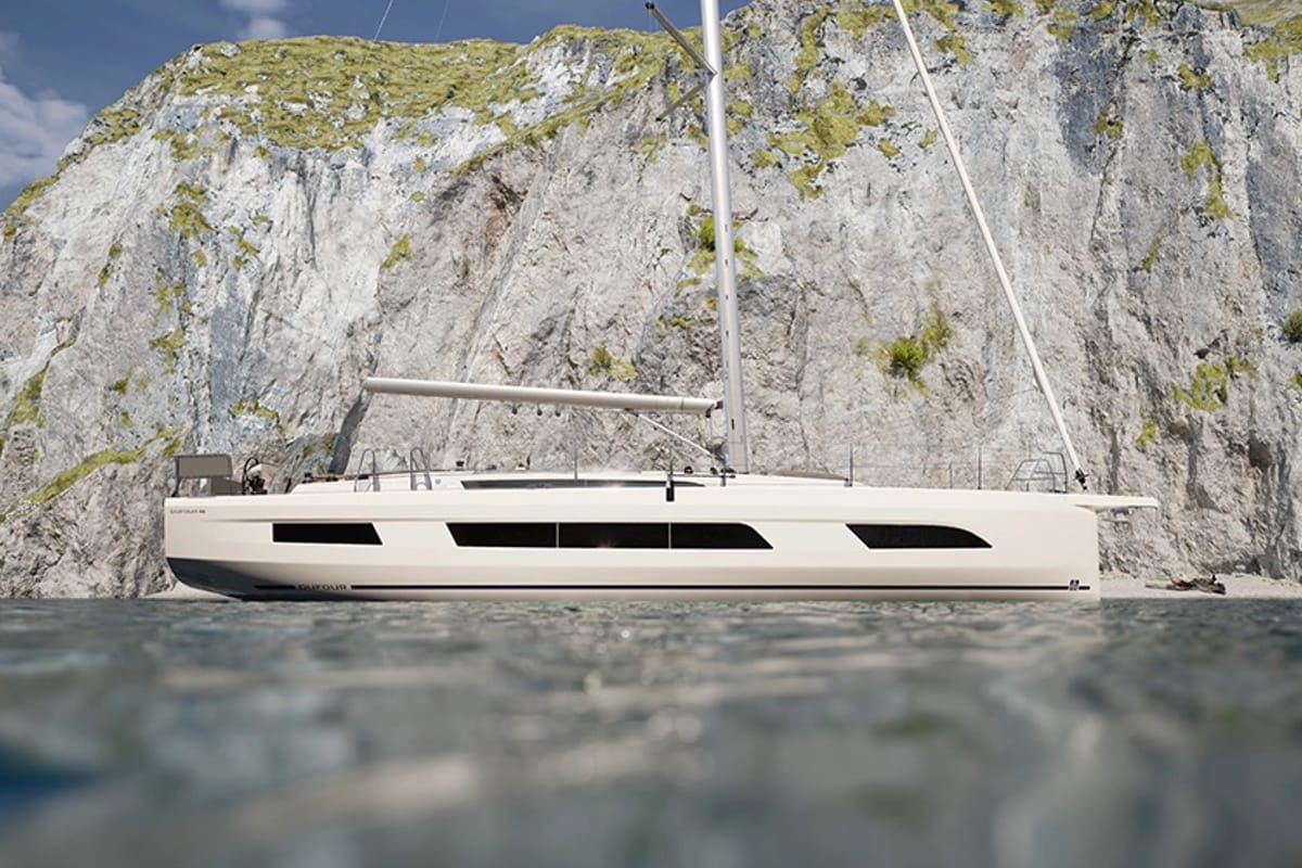 Exterior view of Nova, a Dufour 48 sailboat at Mytikas, Greece