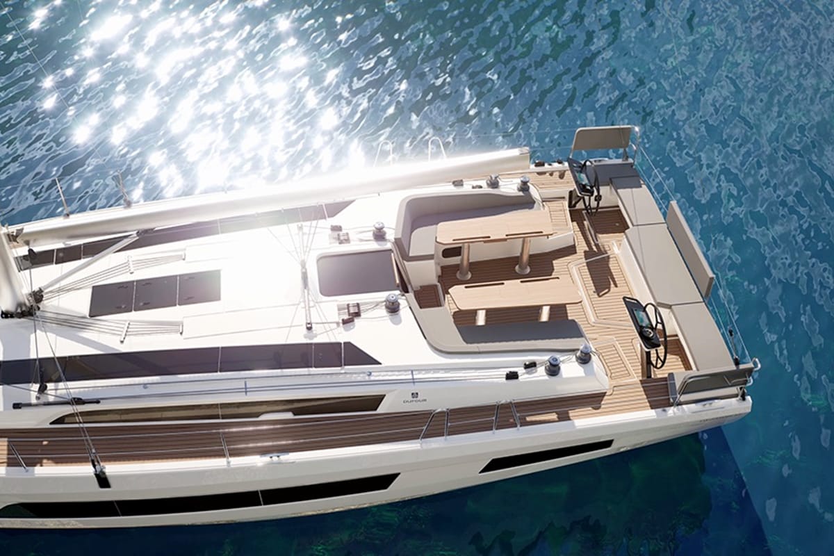 Deck of Nova, a Dufour 48 sailboat at Mytikas, Greece