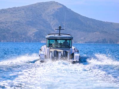 Exterior view of Bugs Bunny, a Axopar 37 XC Cross Cabin motorboat at Anavissos Municipal Unit, Greece